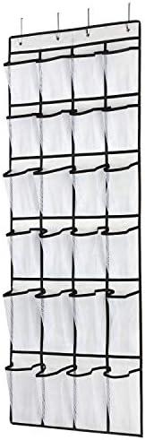 SAVERHO Over The Door Shoe Organizer, Hanging Shoe Organizer with 24 Mesh Large Pockets Door Shoe Rack Organizer for Men Women Kids Hanging Shoe Storage Bag.(White