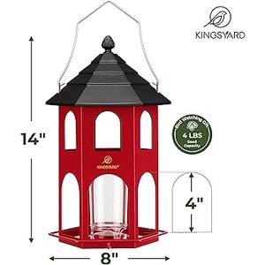 Kingsyard Metal Bird Feeder for Outdoor Hanging, Wild Bird Feeders with Circular Perch, Easy to Clean & Refill, 4 lbs Large Seed Capacity, Red