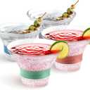 luxail Martini Glasses, Plastic Martini Glasses Set of 4, Double Wall Stemless Martini Cups, 9 Oz Capacity, Martini Gifts, 4 Reusable Cocktail Straws (Multicolor)