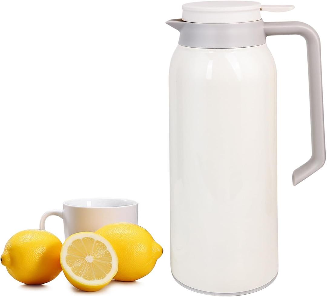 51 Oz Thermal Coffee Carafe Stainless Steel Double Wall Insulated Thermos Flask for Coffee Juice Tea Home and Office Use Keep 12 Hours Hot 24 Hours Cold White