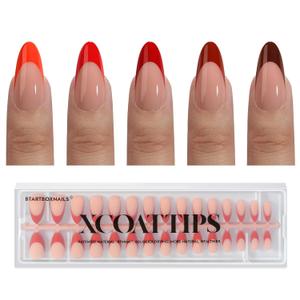 BTArtboxnails XCOATTIPS French Tip Press on Nails - Red French Tip Nails Almond Medium, Red French Press on Nails 150Pcs, Soak Off Soft Gel Nail Extension