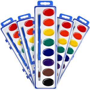 FUMILE Watercolor Paint Set Bulk,5 Pack,8 Colors Watercolors Paint with Paintbrush.Washable Watercolor Paint Set Kids for Parties,Birthday Party Favor,valentines for kids classroom.