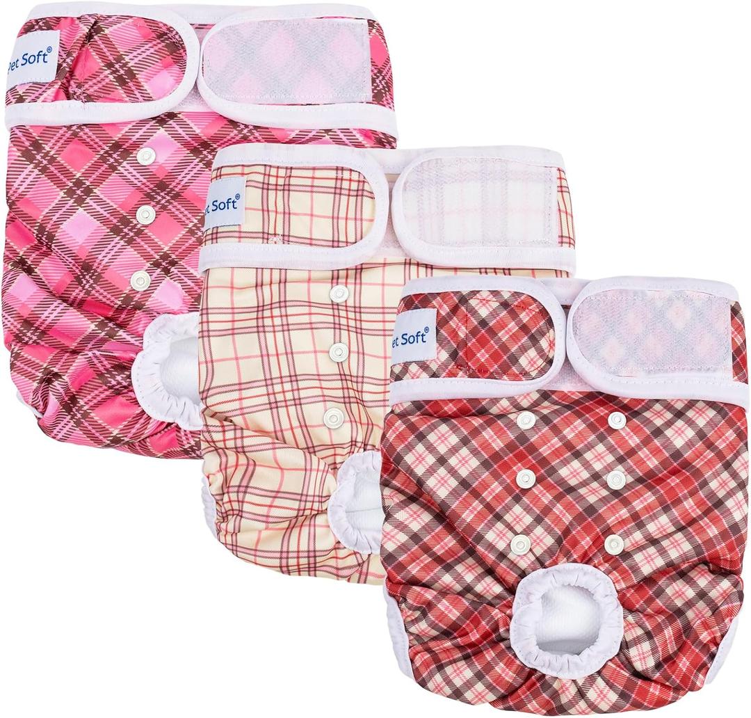 Pet Soft Female Dog Diapers, 3 Pack Washable Dog Diapers for Dogs in Heat, Reusable Dogs Period Panties, Puppy Diapers Female (Stripe, XL)