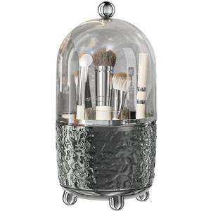 Makeup Brush Holder with Lid, 360 Rotating Cosmetic Tools Organizer with Cover, Dustproof Spinning Makeup Brush Organizer for Vanity, Ideal Gift for Girlfriend Wife Friends (Gray) (Grey)