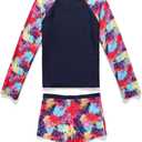 PHIBEE Girls' Rash Guard Set Long Sleeve UPF 50+ Sun Protection Two-Piece Swimwear