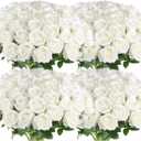 Hananona Artificial Roses in Bulk, Fake Silk White Roses Realistic Roses for Wedding Centerpieces Flower Arrangement Home Decor (100, White)