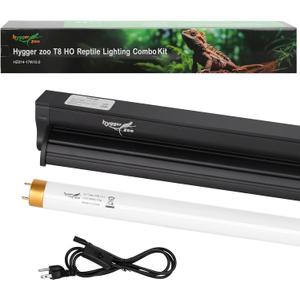 T8 10.0 UVB Reptile Light Fixture UVB Bulb Lighting Combo Kit, HO 17W UVB Light for Reptiles Terrarium Hood with Reptile UVB Light Bar UVB Tube Light Lamp Desert for Bearded Dragon Turtle Tank, 24Inch