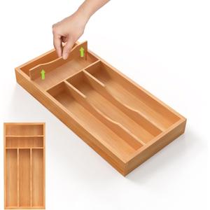 Unibambou Bamboo Utensil Drawer Organizer with Removable Dividers, Kitchen Organizer for Flatware Cutlery, Silverware Tray for Drawer (5/4 Flexible Slots, Natural)