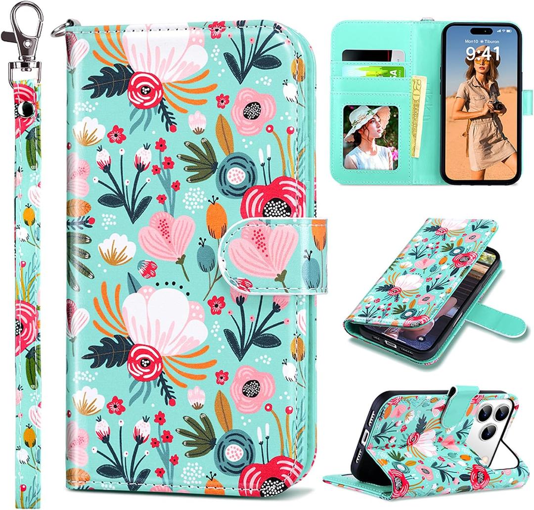 ULAK Compatible with iPhone 17 Pro Wallet Case, Women PU Leather Shockproof Protective Folio Flip Cover with [RFID Blocking] Card Holder Kickstand for 17pro 6.3 inch 2025, Mint
