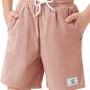 Haloumoning Boys Corduroy Shorts Kids Casual Elastic Waist Drawstring Summer Shorts with Pockets 5-14 Years (Pink)