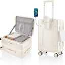 Expandable 20Inch Carry On Luggage Airline Approved - Top Opening Hardside Travel Suitcase Unbreakable -with Cup Holder,USB Charge,Side Pothook, 360Spinner Wheels, TSA Lock-White