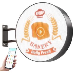 P5 Outdoor Round LED Store Sign Programmable, Wall Mount Single-Sided Full Color Custom Digital Display, Image, Video Signage Electronic Message Board for Business Salon Advertising 20" (Black)