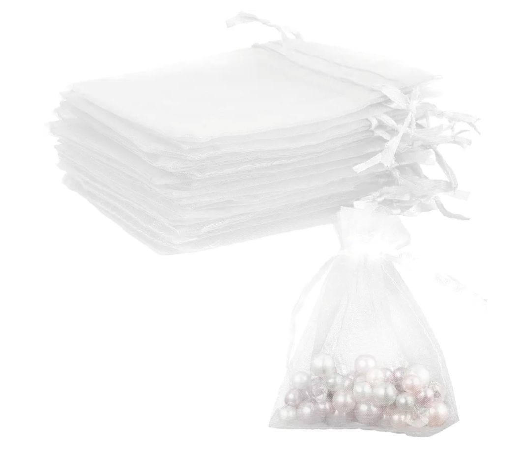 Organza Bags, White Organza Bags, 50Pcs, Sheer Organzas Bag 3 x 4 inch, Jewelry Gift Bags, Party Favor Bags with Drawstring, Mesh Gift Pouches Mini Candy Pouch for Wedding Christmas Party
