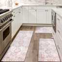 Rubber Kitchen Rugs Sets of 3 Non Slip Washable Mats Set for Home Kitchen Floor Decoration (Pink, 20"x32"+20"x48"+20"x59")