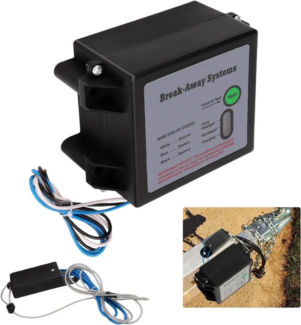 Trailer Breakaway Kit,Trailer Brake Battery Box,12V Electric Brakes Breakaway Controller Kit LED Test Break Away System Universal For Vehicle Caravans(Not Equipped With Batteries)