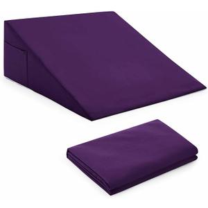 Horbaunal Purple Bed Wedge Pillow Cover with Zipper Design, Wedge Pillowcase Protector with Side Pocket for Storage, 26" L x 25" W x 7.5" H (Pillow Not Include)