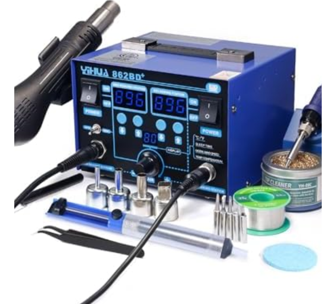 YIHUA 862BD+ SMD ESD Safe 2 in 1 Soldering Iron Hot Air Rework Station °F /°C with Multiple Functions