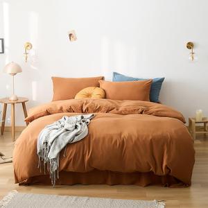 Cottonight Full Comforter Set Pumpkin Rust Bedding Set Terracotta Burnt Orange Blanket Quilts Cotton Solid Fashion Bedding Set for Women Men Full Bed