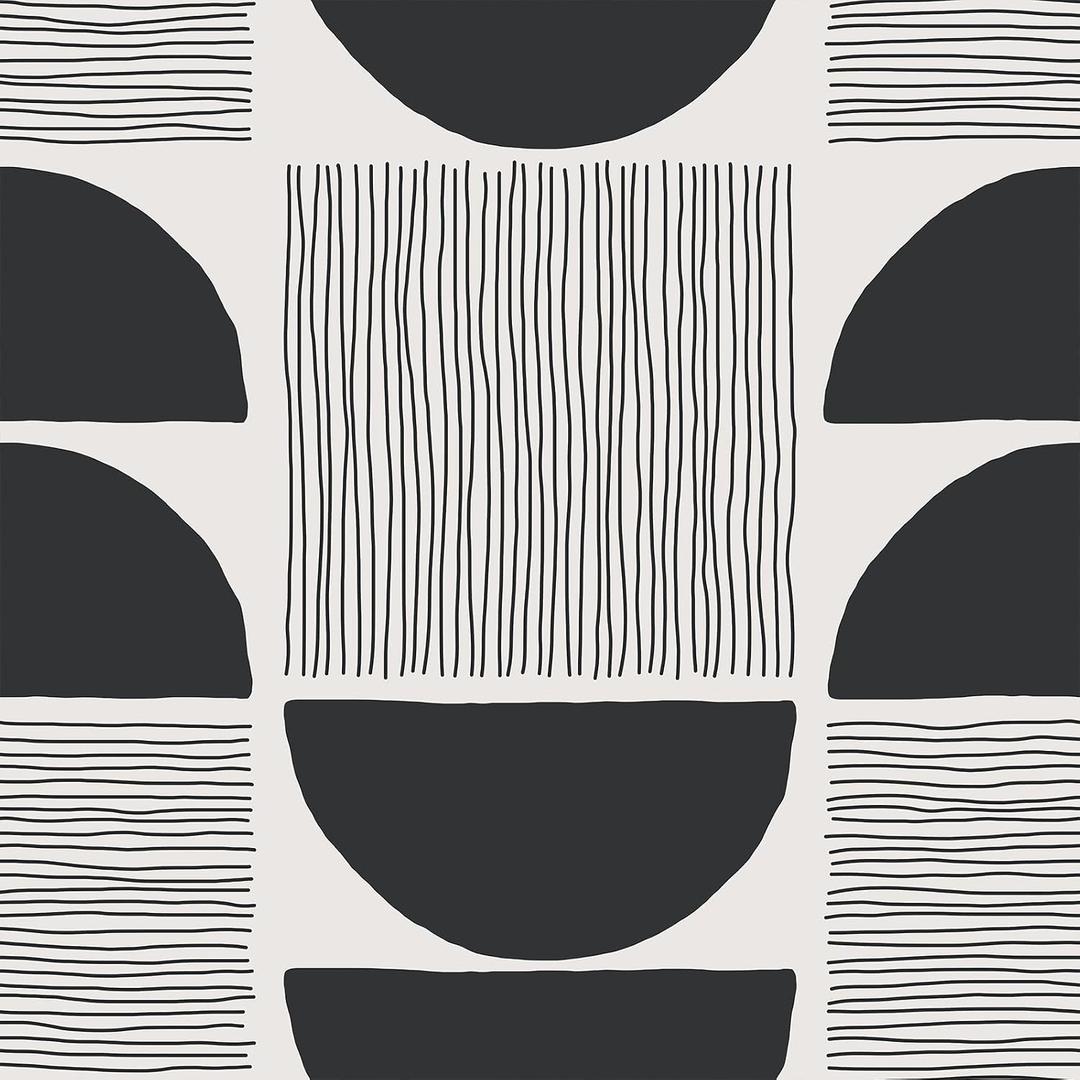 VEELIKE Black and White Geometric Wallpaper Peel and Stick Boho Mid Century Wallpaper for Bedroom Living Room 17.7''x354'' Modern Abstract Contact Paper Peel and Stick Removable Art Deco Wallpaper