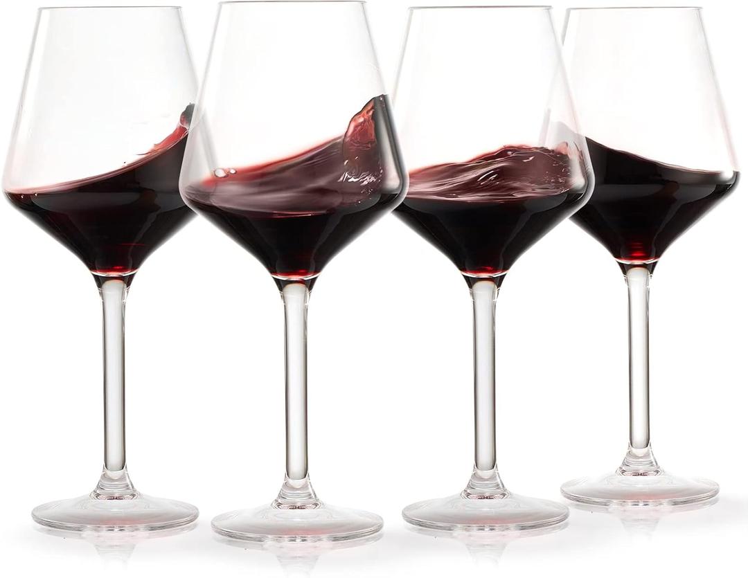Unbreakable European Style Plastic Crystal, Stemmed Wine Glasses | Set of 4 | Acrylic Tritan Drinkware, Unbreakable Clear Color Shatterproof BPA-free, Reusable, Floating Pool & Indoor & Outdoor, 18oz