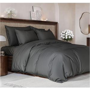 Duvet Cover Queen Size Set - Extra Soft Queen Size Duvet Cover 90 x 90 with 2 Pillow Shams - Hotel Luxury Easy Care and Fade Free w/ Zipper Closures & Ties - Comfy Breathable Bedding Set (Charcoal) (09 - Charcoal (No Comforter))