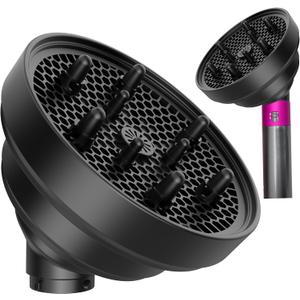 KingKam Upgraded Diffuser Attachment for Dyson Airwrap Styler, Collapsible Travel Hair Diffuser Attachments for Airwrap, Converts for Dyson Air wrap to Hair Dryer, Foldable and Portable - Black