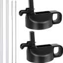 Straw Lid for 12 32 40 64 oz Wide Mouth Water Bottle, Lids Compatible with Hydro Flask Sports Water Bottle Lid Top Straw Cap-Dust Cover Design (Black/Black)