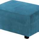 H.VERSAILTEX Real Velvet Plush 1 Piece Form Fit Stretch Rectangle Folding Storage Covers Ottoman Slipcovers Removable Footstool Protect Footrest Covers Elastic Bottom Washable(Large, Peacock Blue)
