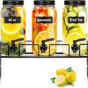 3 Pack 80 oz Glass Beverage Dispenser with Stand Clear Mason Jar Water Dispenser for Party, Fridge Includes Leakproof Stainless Steel Spigot, Black Lid and Label(Black)