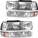 AS Headlight Assembly Compatible with 1999 2000 2001 2002 Chevy Silverado 1500 2500/2000-2006 Suburban 1500HD 2500HD Tahoe Headlamp withChrome Housing Amber Reflector Clear Lens