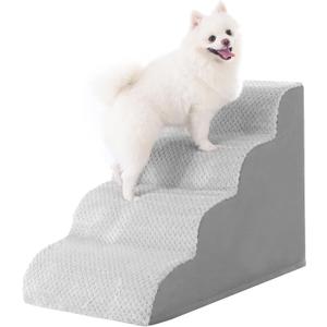 MIHIKK Dog Stairs Ramp, Curved 4-Step Dog Steps for Small Dogs and Cats, Pet Stairs for High Beds and Couch with Anti-Slip Washable Cover and Durable High Density Foam, Grey