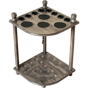 Pool Cue Rack Hold up to 8 Sticks & Billiard Accessories. Floor Stand Pool Cue Stick Holder Made of 100% Solid Hardwood (Gray)