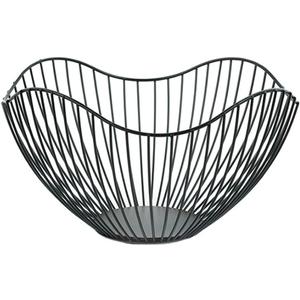 Fruit Basket for Kitchen Counter, 10 Inches Mordern Black Metal Wire Produce Bowl for Fruit Vegetable (Curve)
