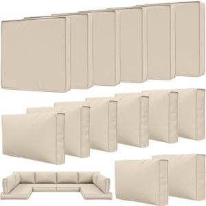 14 Pcs Outdoor Patio Cushion Covers, Replaceable Waterproof Furniture Covers, Outdoor Non-Slip Covers with Zippers, Couch 3 Sizes, Covers Only, Fuchsiared