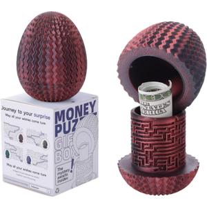Maze Egg Money Puzzle Gift Box: in 4 Unique Internal Designs - Secret Cash Holder & Surprise Gift Container for Easter, Birthday, Wedding - Fun Brain Teaser Toy for Kids & Adults (Red Black)