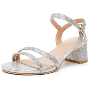 DADAWEN Women's Open Toe Ankle Strap Low Block Chunky Heels Sandals Party Wedding Dress Pumps Shoes (10)