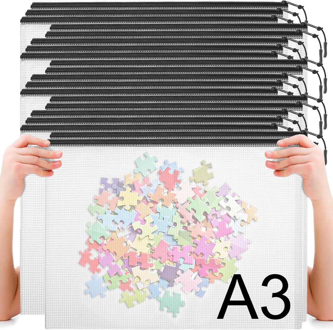 20pcs Mesh Zipper Pouch Bags A4 Mesh Bags for Classroom Organization, Waterproof Document Zipper Pouches for Cosmetics, Travel Storage File Bags for Office Supplie (Black-A3-20PCS)
