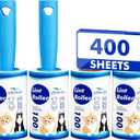 Extra Sticky Lint Roller, Mega Value Set 400 Sheets for Pet Hair Removal, Dog and Cat Lint Remover for Clothes, Furniture, Carpet