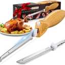 Electric Knife - Carving Knife Set, Easy-Slice Serrated Edge Blades for Meat, Bread, Turkey, Ribs, Fillet, DIY, Ergonomic Handle + 2 Blades for Raw & Cooked Food New Upgrade(Faux Wood) (Classic)