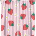 Strawberry Girls Blackout Curtain Cute Pink Strawberry Window Curtain Darkening Drapes Rod Pocket Bedroom Living Room Cafe Kitchen Dining Room 2 Panels 42x45 in, Style-5