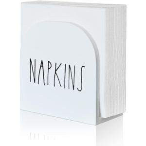 Modern Farmhouse Napkin Holder - Wooden Rustic Napkin Storage Organizer, Dispenser for Dining Table - Home, Kitchen, Outdoor (White)