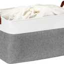 DULLEMELO Extra Large Storage Basket for Organizing, 70L Oversized Storage Bin Foldable Canvas Fabric Blanket Basket, 22" x 15" x 13" Large Kids Toy Basket Organizer with Handles (White&Grey)