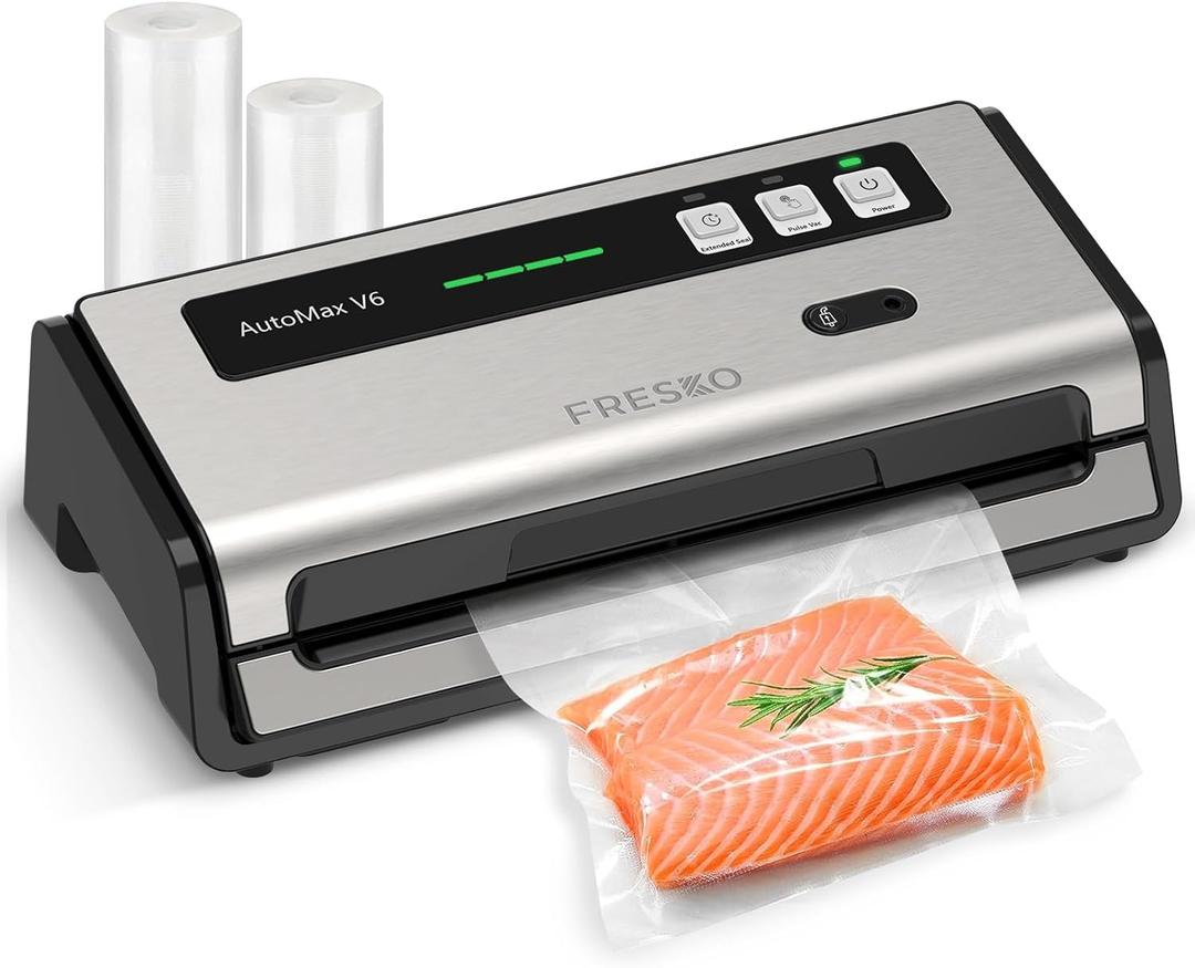 FRESKO Professional Vacuum Sealer V6 with Built-in Bag Roll Storage & Cutter, 2 Rolls Bags Included