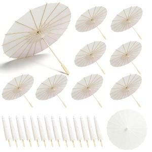 IuGlas 60 Pack White Paper Umbrellas 23.6 Inch Paper Decorative Chinese Japanese Parasol Umbrella DIY Oiled Painting Umbrellas Crafts for Wedding Bridal Party Decor
