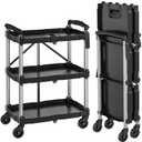YITAHOME 240LBS Folding Utility Cart with Wheels, 3 Tier Foldable Service Cart Collapsible Rolling Cart with 360 Swivel Wheels (2 with Brakes), Portable Tool Cart for Home Garage Restaurant Office