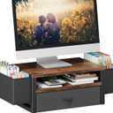 Desk Organizers and Accessories, 3-Tier Computer Monitor Stand Riser with Fabric Drawer & 6 Pen Holder, Office Desk Accessories Workspace Desktop Organizer for Office Supplies, Rustic Brown