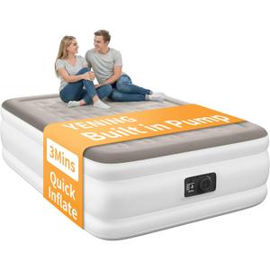 YENING Full Size Air Mattress with Built in Pump Raised Double Blow up Bed Inflatable Camping Airbed Electric 18 Inch Tall Grey