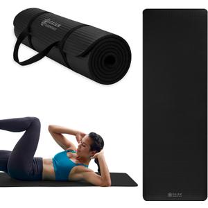 Gaiam Essentials 2/5" Thick (10mm) Yoga & Pilates, Fitness & Exercise Mat with Easy-Cinch Carrier Strap Cushion Support For Fitness and Gym Workouts (Black)