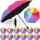 Cunno 12 Pieces Rainbow Umbrella Portable Tri Folded 8 Ribs Travel Umbrella Windproof Compact Collapsible for Women Men Kids Rain Travel