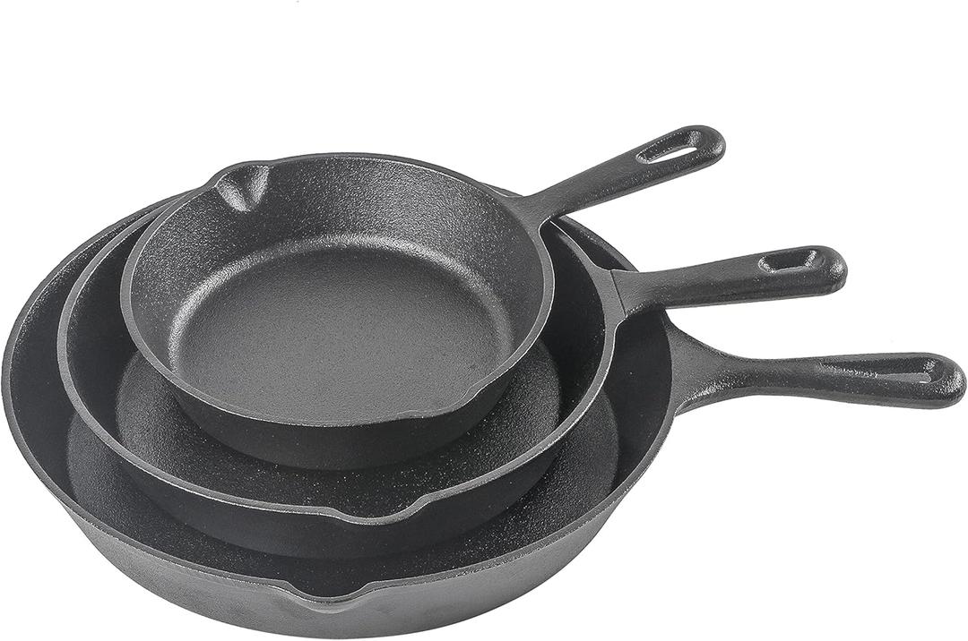 Commercial CHEF 3-Piece Cast Iron Skillet Set 8 inch, 10 inch, and 12 inch - Pre-seasoned Cast Iron Cookware